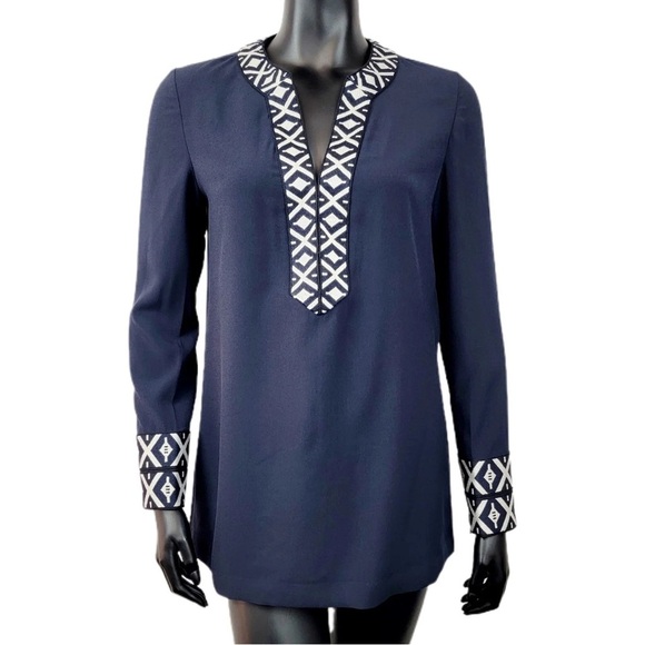 Tory Burch Tops - TORY BURCH | NAVY ARIANA TRIBAL EMBROIDERED TUNIC SIZE 10